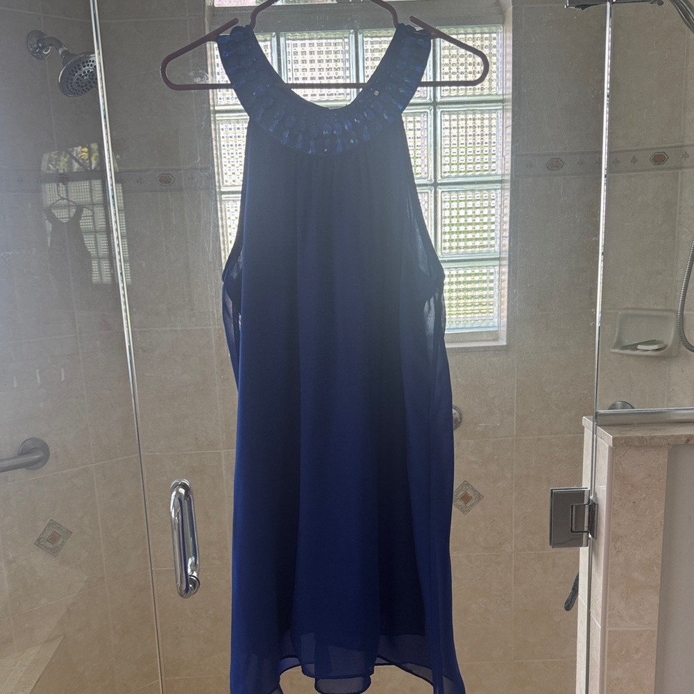 Ultra Pink Royal Blue Beaded Mini Dress